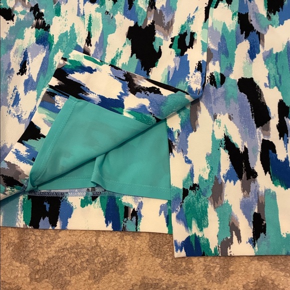 Kasper Teal White Black Watercolor Pencil Skirt - Picture 3 of 6